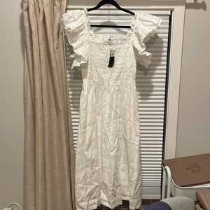 banana Republic white ruffle midi dress